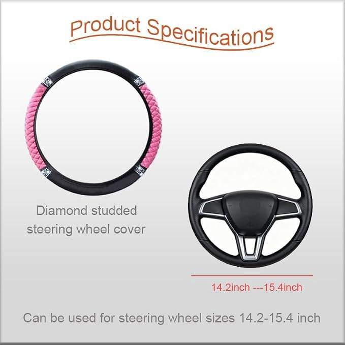 Microfiber Leather Steering Wheel Cover with Anti-Slip Lining Universal Car Accessory for Steering Wheel with a Diameter of 14.5-15 inch (Pink)