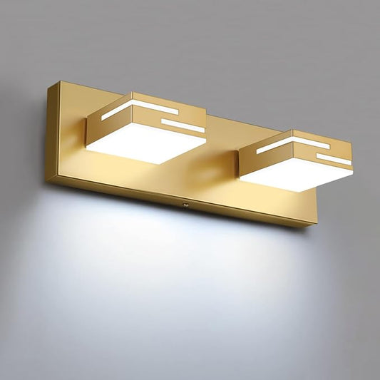 LED Modern Bathroom Vanity Light Fixtures, Dimmable Gold Vanity Lights for Bathroom Lighting Fixtures Over Mirror, with 360° Rotatable Heads 2-Light 16-inch (Cool White 6000K)