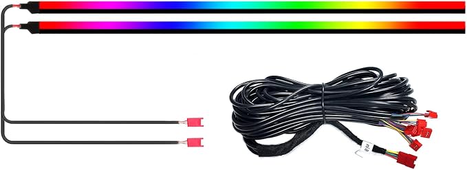 HMYC Dream color Acrylic Interior Car Lights, 2 Pieces 110cm/43.3inch 128 Colorful Car LED Strip Light RGB Fiber Optic Rainbow Ambient Lighting bar, Universal Decoration Dynamic Atmosphere Neon Lights