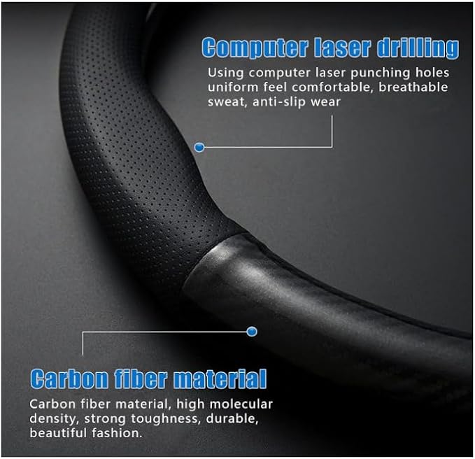 QODOLSI 1 Pack Car Breathable Steering Wheel Cover, Wear -Resistant Steering Wheel Sleeve, Carbon Fiber Non-Slip Steering Wheel Protector, Four Seasons Universal Steering Wheel Set (Black #Circular)