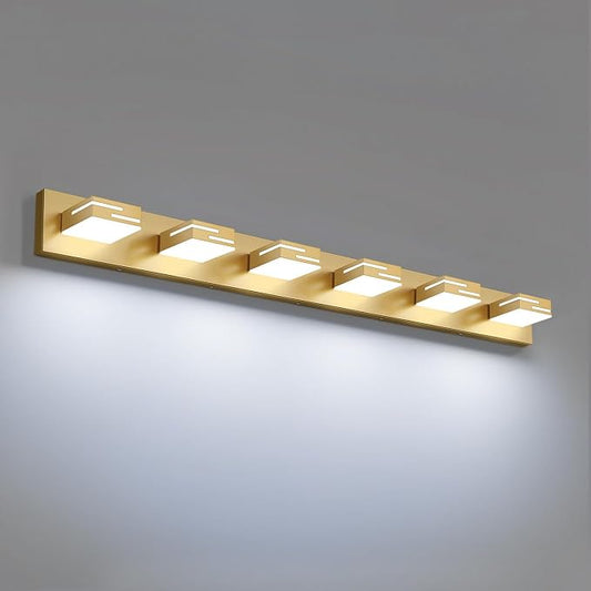 LED Modern Bathroom Vanity Light Fixtures, Dimmable Gold Vanity Lights for Bathroom Lighting Fixtures Over Mirror, with 360° Rotatable Heads 6-Light 42-inch (Cool White 6000K)