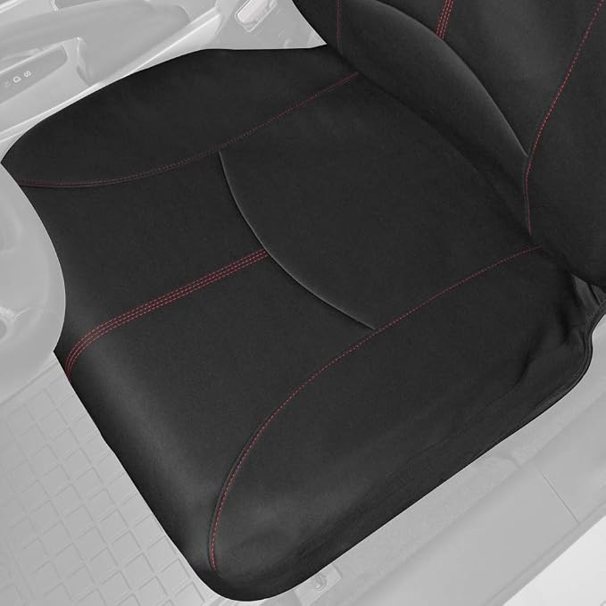 Motor Trend SpillGuard Waterproof Car Seat Covers, Front and Rear Full Set (Red Stitch) – Neoprene Seat Protectors with Extended Bench Side Coverage for Auto, Truck, Van, and SUV