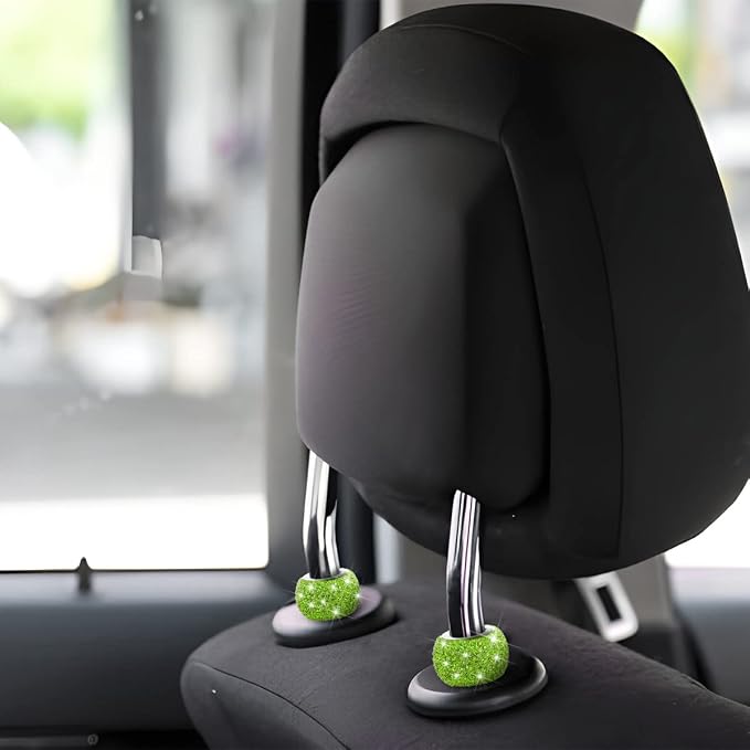 BELOMI 4 Pack Car Headrest Collars, Bling Car Head Rest Collars Rings Decor, Rhinestone Car Head Rest Collars, Diamond Interior Car Seat Accessory (Green)