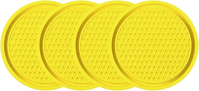4 Pack Cup Holder Coaster, 2.75 Inch Diameter Non-Slip Universal Insert, Durable Car Accessory for Most Interiors, Suitable for Women and Men (Yellow)