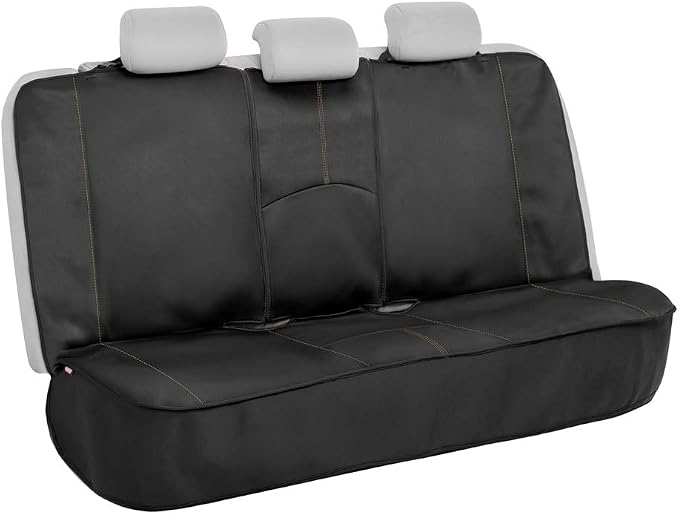 Motor Trend SpillGuard Waterproof Car Seat Covers, Front and Rear Full Set (Beige Stitch) – Neoprene Seat Protectors with Extended Bench Side Coverage for Auto, Truck, Van, and SUV