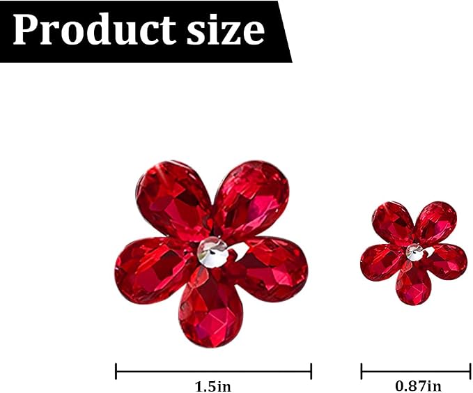 5PCS Bling Flower Car Air Vent Clips, Crystal Rhinestone Vehicle Air Conditioning Outlet Clip, Diamond Automotive Interior Decoration Charm, Universal for Automobile RV Truck (Red)