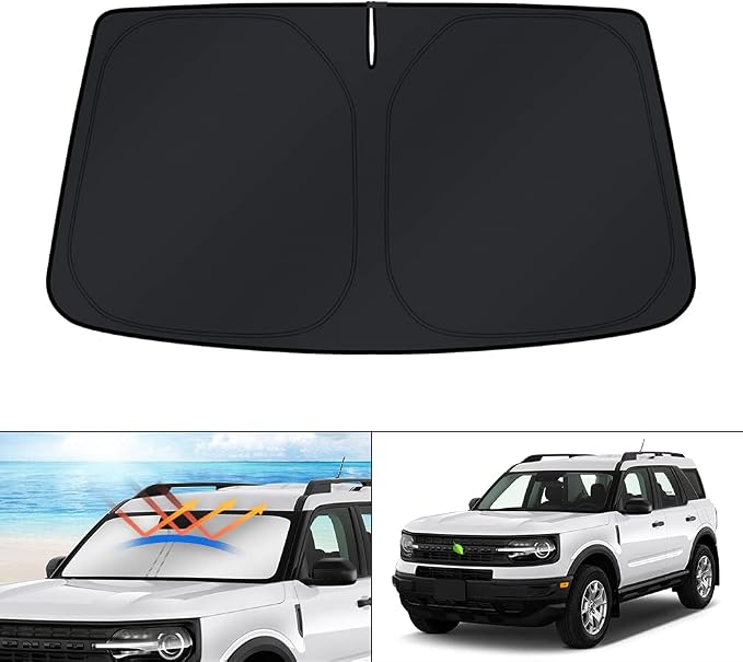 KUST Windshield Sun Shade for 2021-2025 2026 Ford Bronco Sport Accessories Window Custom Fit Sunshade Sun Visor Protector Foldable Blocks UV Rays Keep Your Car Cooler