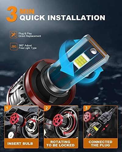 H11/H8/H9 Bulbs,80W 16000 Lumens Bright,6500K Cool White Fog Light Halogen Replacement IP68 Waterproof, Pack of 2