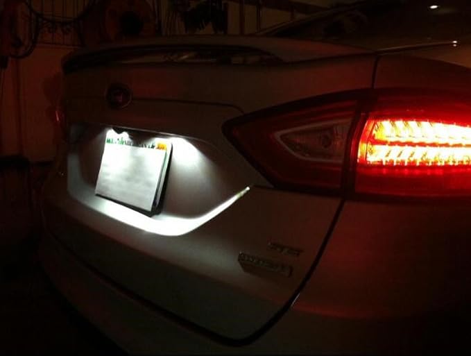 iJDMTOY Xenon White Full LED License Plate Light Kit Compatible With Ford C-Max Edge Transit Connect Ecosport Ranger, Jaguar XF XJ, 18-SMD White LED & Can-bus Error Free
