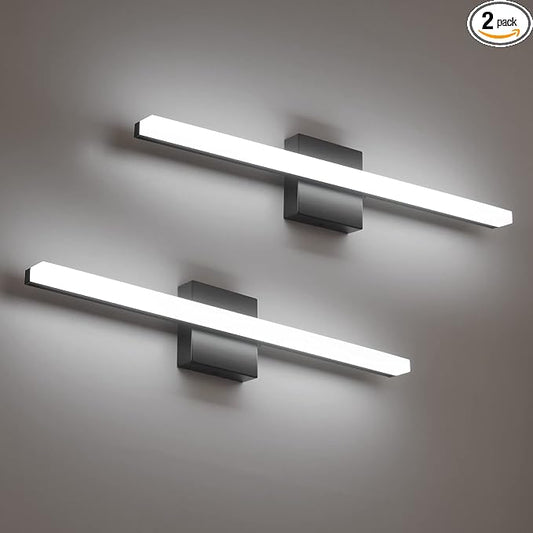 Combuh Led Vanity Lights Over Mirror Soft Shadow Free Black Bathroom Lamp for Wall,14W 24 Inch Long Restroom Lighting Bars Cool White 6000K Lámparas Luces para Baños Sobre Espejo Modernas 2 Pack
