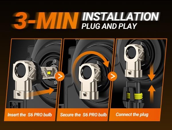 SEALIGHT S6Pro 9005/HB3 9006/HB4 Light Bulbs Combo, 192,000LM Super Brighter, 6500K Pure White 9005 9006 Fog Bulbs, with Cooling Fan 70K+ Hours Lifespan, Automotive Headlight Brackets, 4PCS