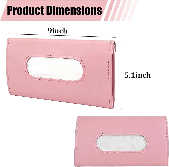 Car Visor Tissue Holder, Vehicle Sun Visor Backseat Napkin Case Mount with Tissues Refill, Automotive Interior Disposable Masks Holder, Universal for SUV Automobile Truck (Pink)
