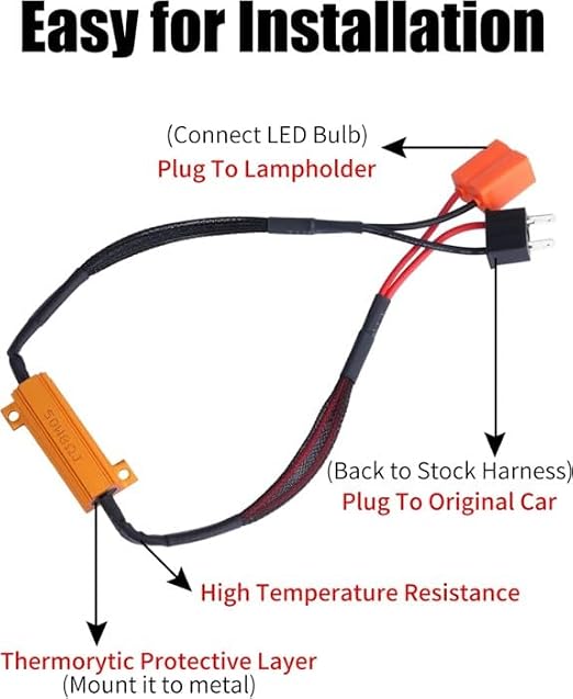 O-NEX H7 LED Load Resistor Kit 50W 8ohm Headlight Bulb Relay Harness Adapter Anti Flicker Error Decoder Warning Canceller