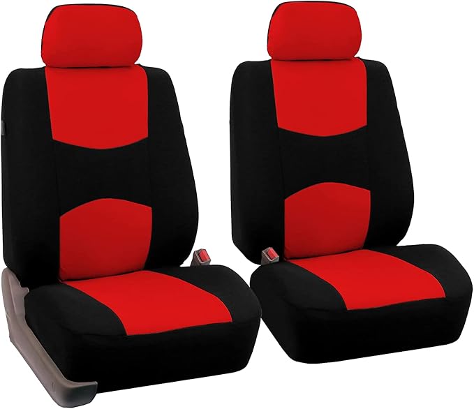 FH Group Car Seat Covers Front Set in Cloth - Car Seat Covers for Low Back Car Seats with Removable Headrest,Universal Fit,Automotive Seat Covers,Washable Car Seat Cover for SUV,Sedan,Van Red