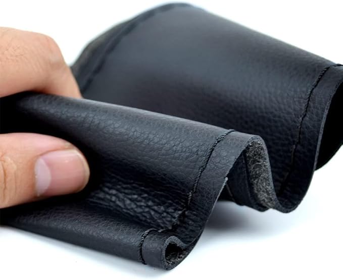 AUTOXBERT 38cm/15 Inch Leather Steering Wheel Cover Stitch On Wrap, Black | Breathable, Anti-Slip Steering Wheel Cover for Nissan Qashqai Toyota Camry RAV4 VW Golf
