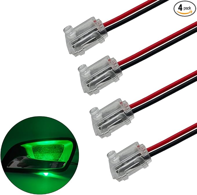 Car Door Handle Light Green LED Illuminated Indicator Light Concealed installation Door Atmosphere light Universal 12V model Ship Engineering Vehicle Decoration (4PCS)