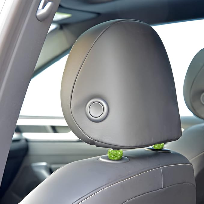 BELOMI 4 Pack Car Headrest Collars, Bling Car Head Rest Collars Rings Decor, Rhinestone Car Head Rest Collars, Diamond Interior Car Seat Accessory (Green)