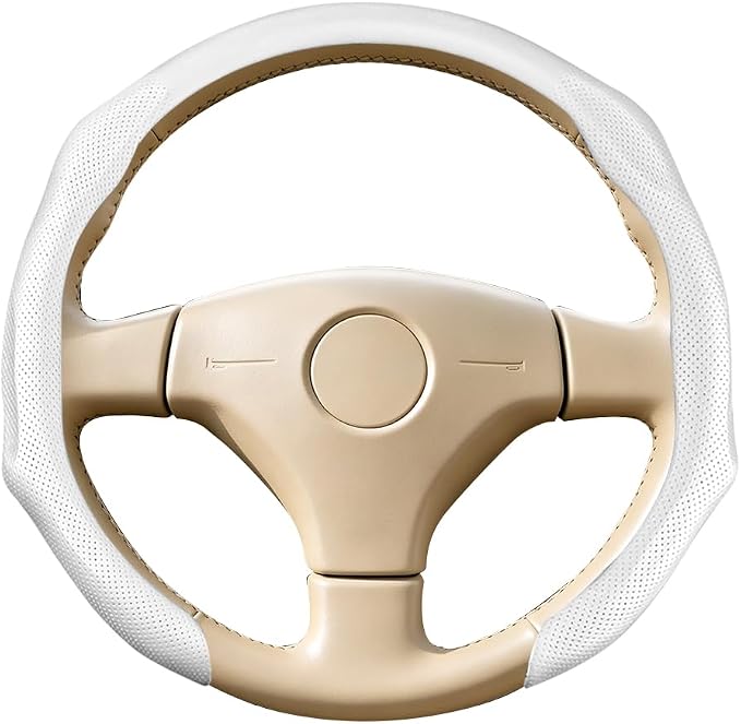 Car Steering Wheel Cover, Comfortable Grip Non-Slip Breathable Vehicle Steering Wheel Protector, Automotive Interior Decoration Accessories, Universal Fit (White)