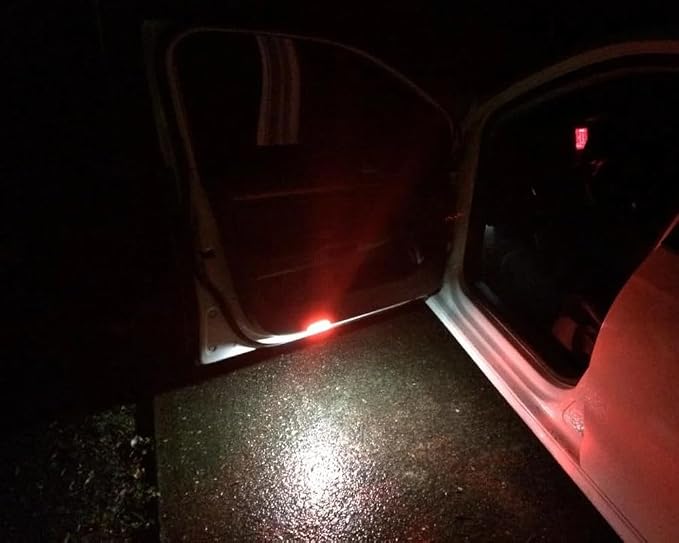 iJDMTOY White LED w/Red Strobe Feature Side Door Courtesy Light Assy Compatible With Lexus IS ES GS LS RX GX LX; Compatible With Toyota Avalon Sienna Venza Camry Prius 4Runner
