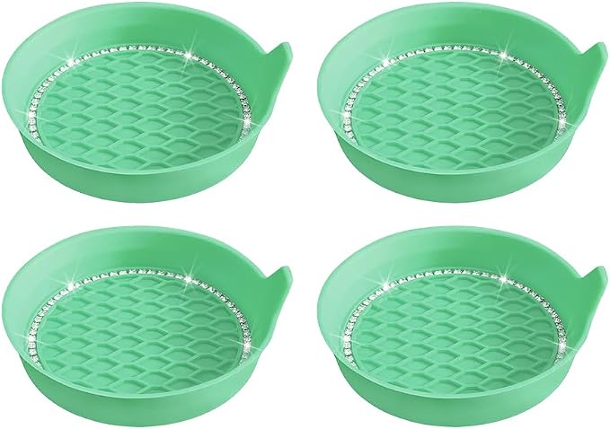4PCS Bling Car Cup Holder Coaster, Crystal Rhinestone Insert Dustproof Non-Slip Drink Cup Mat, Diamond Shockproof Auto Interior Water Bottle Pad Cushion Coaster, Universal Fit (Mint Green)
