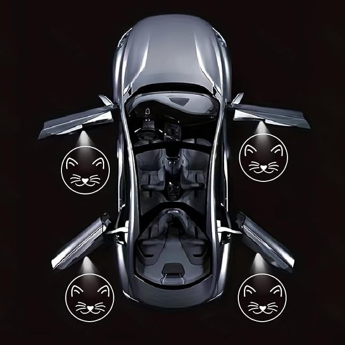 4PCS No Fade Car Door Lights,Cat Pattern Door Lights Logo Projector LED Shadow Bulb,Women Gifts Cat Car Accessories Welcome Lamp Suitable for All Vehicles Motorcycle