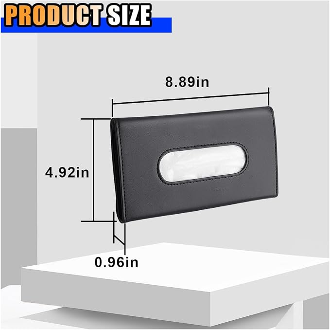 2PCS Leather Sun Visor Tissue Holder, Napkin Dispenser, Mask Holder with Refill - Universal Car Accessory (Black)