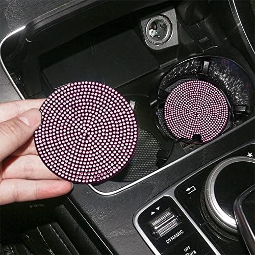 4pcs Bling Cup Holder Insert Coaster- 2.75 inch Silicone Anti-Slip Shockproof, Universal Fashion Car Interior Accessories for Women (Pink)