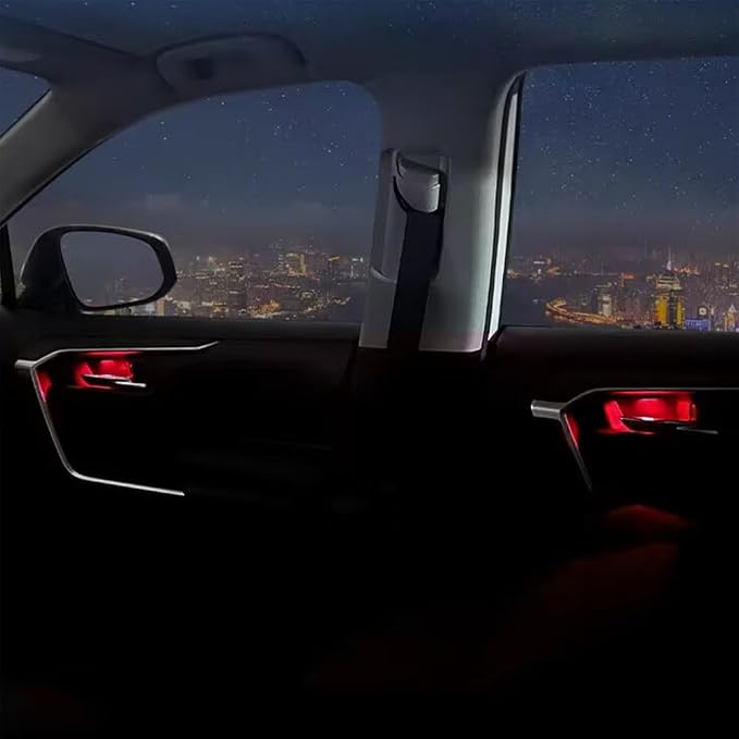 Car Door Handle Light Red LED Ambient light 12V Door Bowl Decorative Light Warning Light Small Size Easy Installation Universal Small Car Ship Use (4PCS)