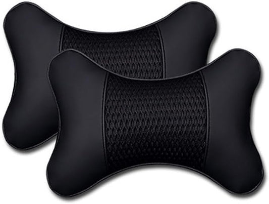 2 Packs Car Neck Pillows Dual-Side PU Leather Car Headrest, Black | Universal Soft Neck Support Pillow for Car, Home, Office, Travel Adjustable Auto Neck Pillow Neck Shoulder Pain Relief