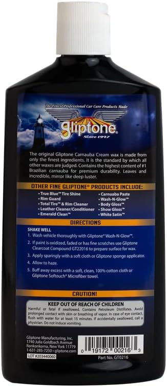 Gliptone Original #1 Brazilian Carnauba Cream Wax, Non Abrasive Premium Protection For All Paint Finishes, 16 Fl Oz