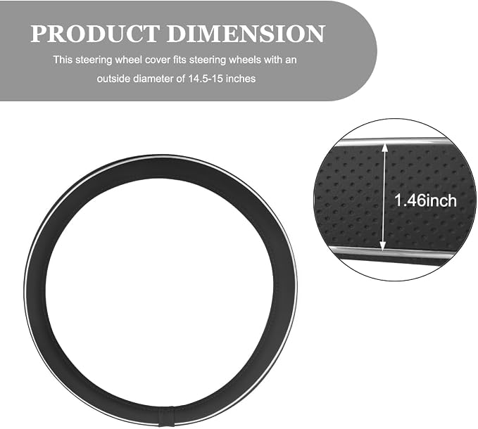 Car Steering Wheel Cover, Breathable Anti-Slip Auto Steering Wheel Protector with Fiber Strip, 15 Inch Soft Comfortable Wheel Wrap Vehicle Interior Decor for Women Men (Black)