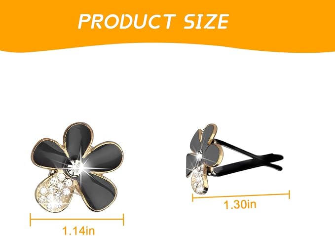 Mandark 6PCS Bling Daisy Flower Car Air Vent Clip, Crystal Rhinestone Vehicle Air Vent Outlet Clip, Cute Auto Air Conditioning Clip Charm Interior Decor Accessories for Women Girls（Black）
