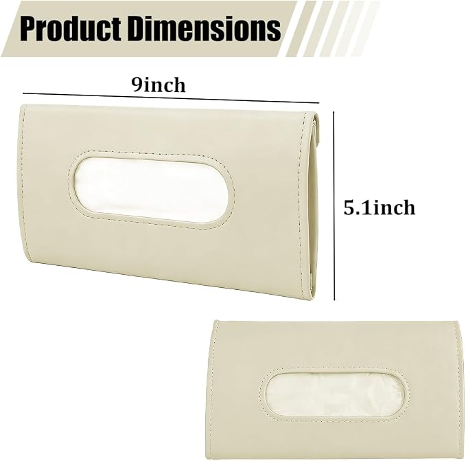 Car Visor Tissue Holder, Vehicle Sun Visor Backseat Napkin Case Mount with Tissues Refill, Automotive Interior Disposable Masks Holder, Universal for SUV Automobile Truck (Beige)