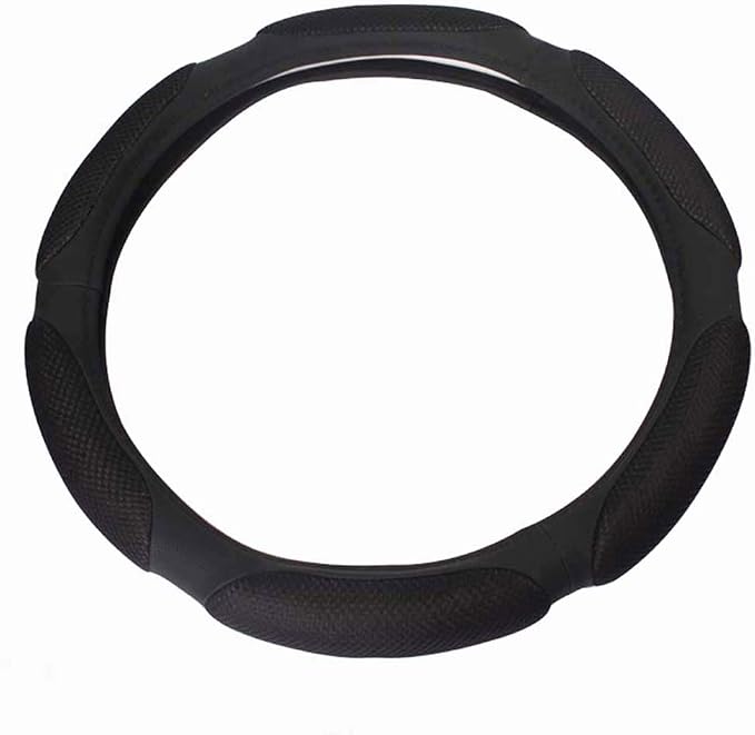 Steering Wheel Cover -Odorless, Cooler Hands in Summer, Warmer Hands in Winter (Black)