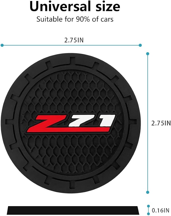 Car Cup Holder Coaster for Chevy Z71 Colorado Silverado Series Recessed Silicone Cupholder Coaster Interior Accessories 2.75in 2Pieces Black