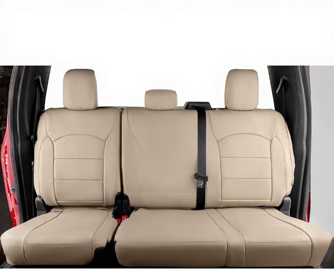 coverdream F150 Seat Covers for 2015-2020 Ford F150 SuperCrew XL,XLT & 2017-2022 F250/F350/F450 Crew Cab XL,XLT,Fully Covered,Waterproof Leather Seat Protector(Full Set,Beige)