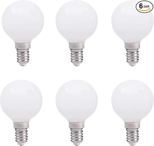 E12 3W LED Light Bulbs G50/G16.5 Globe Light Bulbs 30 Watt Equivalent Warm White 3000K E12 Candelabra Base Glass Round Vanity Light Bulbs for Mirror Makeup Bathroom, 6 Pack