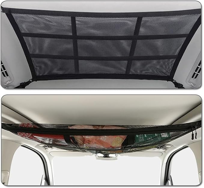 Car Ceiling Cargo Net Pocket for Jeep Renegade 2015–2025, Car Roof Storage Organizer, Double Layer Overhead Cargo Net for Auto with Zip Closure for Trip, Camping,A