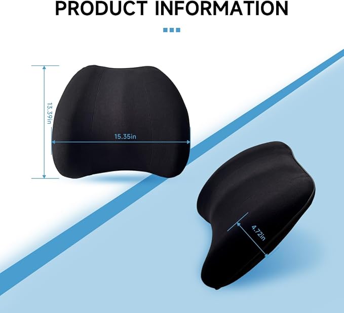 Really Plush Lumbar Support Pillow for Car Seat, Lower Back Support Pillow | 100% Memory Foam Lumbar Pillow - Breathable Removable Cover & Ergonomic Design, Back Pillow for Back Pain Relief(Black, 1PC)