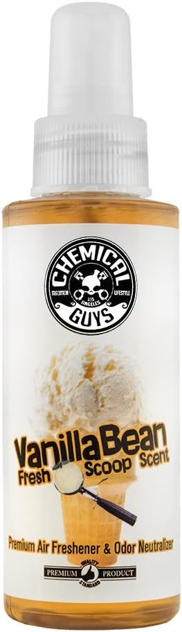 Chemical Guys AIR23104 Vanilla Bean Fresh Scoop Scent Premium Air Freshener & Odor Eliminator, (Great for Cars, Trucks, SUVs, RVs, Home, Office, Dorm Room & More) 4 fl oz | Sweet vanilla bean scent refreshes interiors while neutralizing odors, adjustab...