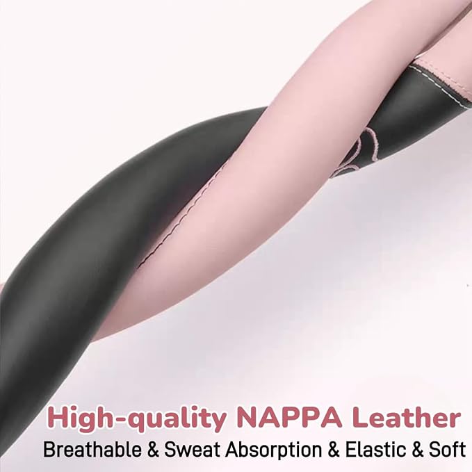 15 Inches Universal Round Leather Car Steering Wheel Cover, Cute Bear Soft Breathable Non-Slip Steering Wheel Protector Wrap (Chocolate)