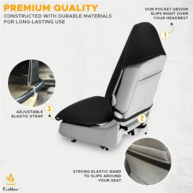 EcoNour Car Seat Cover Sweat Towel – Waterproof Universal Seat Protector for Gym, Workout, Swimming, Camping & Dog Travel – Washable Car Seat Cover for Cars, Trucks, SUVs & Vans – Black 29" x 55.5"