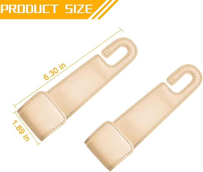 2PCS Car Seat Headrest Hook, Leather Vehicle Seatback Organizer Hanger for Hanging Purses Bags Coats, Auto Seat Back Storage Hook Accessories, Universal for SUV, Sedan, Truck (Beige)