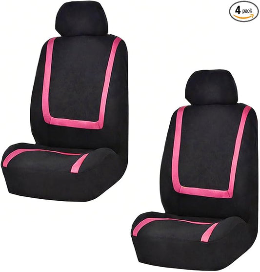 LAINLOY 2 Pack Car Seat Covers, Breathable Seat Protectors, Anti-Slip Driver Seat Cover, Comfortable Front Seat Cover Set Universal Fit for Truck, SUV, Sedan, Airbag Compatible (Black&Pink)
