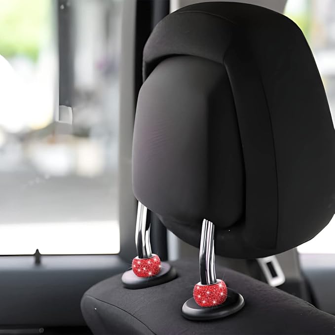 BELOMI 4 Pack Car Headrest Collars, Bling Car Head Rest Collars Rings Decor, Rhinestone Car Head Rest Collars, Diamond Interior Car Seat Accessory (Red)