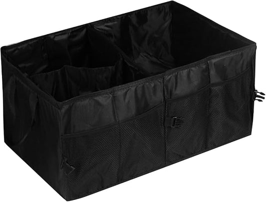 Car Trunk Organizer, Foldable Multi-Compartment Vehicle Console Trunk Storage Box, Collapsible Automotive Interior Grocery Cargo Organizer, Universal Fit (Black)