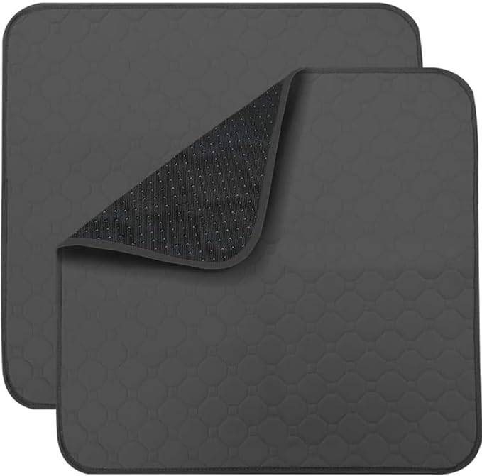 Non-Slip Absorbent Washable Incontinence Pad underpad Seat 4-Layer Design Chair Absorbent Pads Protection - for Seniors, Adult, Children, or Pet Underpad Protection - Set of 2 (Black, 21" L x 22" W)