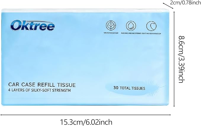 Car Tissues, 8 Packs x 30 Sheets (240 Total), 4-Ply Ultra Soft Facial Tissues, Compact Travel Size, Fits Cup Holder & Visor, Car, Home & Travel Use (1 Count (Pack of 8))