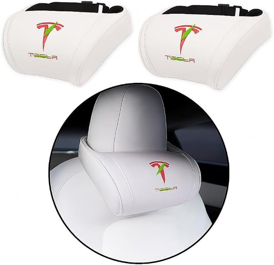 Car Headrest Neck Pillow Support Ergonomic, with Valve Stem Covers Accessory for Driving Seat Fatigue Relief Compatible with Model S X 3 Y & Cybertruck - 2 Pieces