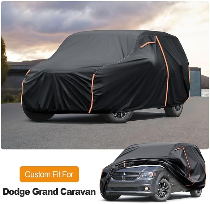 Car Cover Custom Fit for Dodge Grand Caravan 2008-2020, Waterproof PEVA with Cotton Lining, All Weather Sun Rain UV Dust Snow Protection, Minivan Cover with Door Zipper